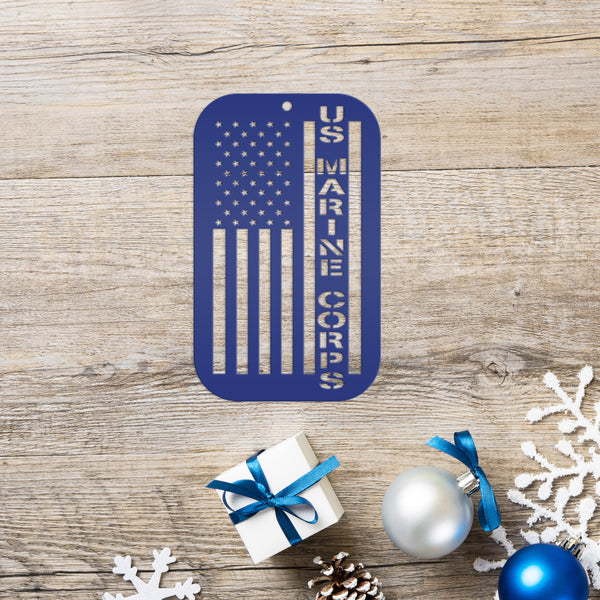 Patriotic Holiday Veteran Metal Ornament for Christmas - American Flag Seasonal Decor - Military Trinket - Stocking Stuffer - Veteran's Gift