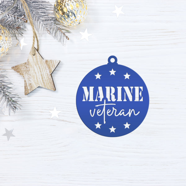 Patriotic Marine Corp Vet Ornament - USA Military Veteran Metal Decor - Seasonal Decorations - Christmas Stocking Stuffers - Gift for Father