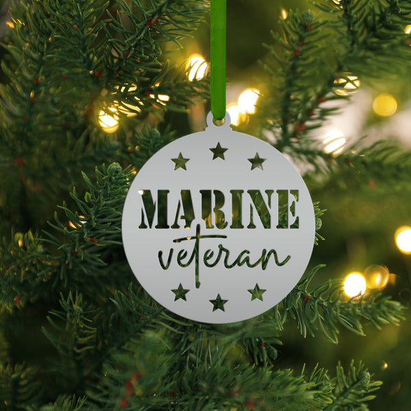 Patriotic Marine Corp Vet Ornament - USA Military Veteran Metal Decor - Seasonal Decorations - Christmas Stocking Stuffers - Gift for Father