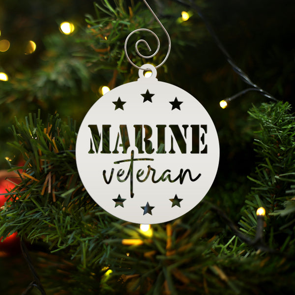 Patriotic Marine Corp Vet Ornament - USA Military Veteran Metal Decor - Seasonal Decorations - Christmas Stocking Stuffers - Gift for Father