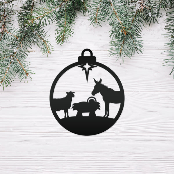 Christmas Manger Animals Ornament - Charming Holiday Decor - Festive Winter Decorations - Christian Metal Art - Elegant Nativity Trinket