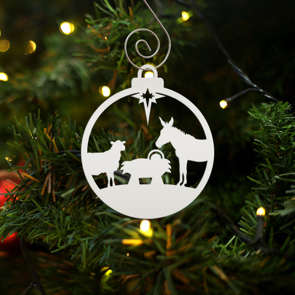 Christmas Manger Animals Ornament - Charming Holiday Decor - Festive Winter Decorations - Christian Metal Art - Elegant Nativity Trinket