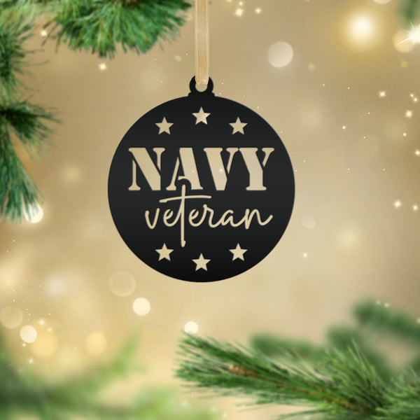 Navy Veteran Ornament - USA Military Keepsake - Metal Patriotic Decor - Gift for Vet - Christmas Stocking Stuffer - Cute Holiday Decorations