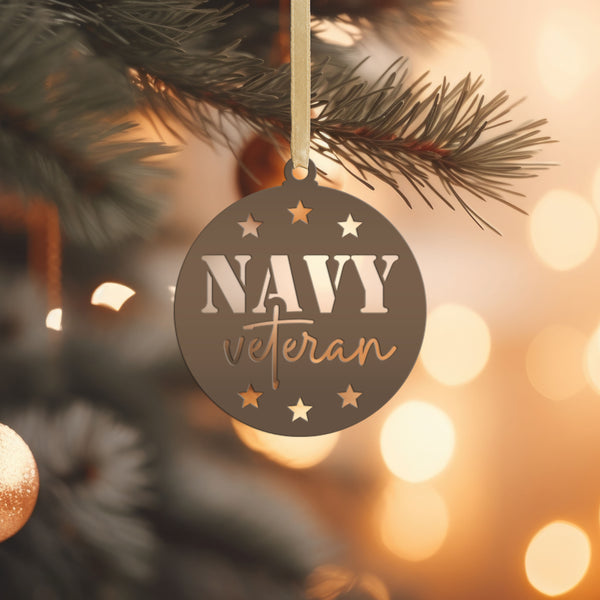 Navy Veteran Ornament - USA Military Keepsake - Metal Patriotic Decor - Gift for Vet - Christmas Stocking Stuffer - Cute Holiday Decorations