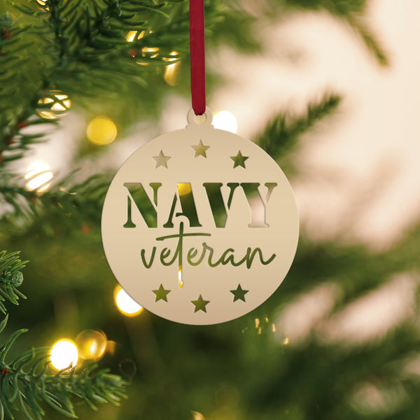 Navy Veteran Ornament - USA Military Keepsake - Metal Patriotic Decor - Gift for Vet - Christmas Stocking Stuffer - Cute Holiday Decorations