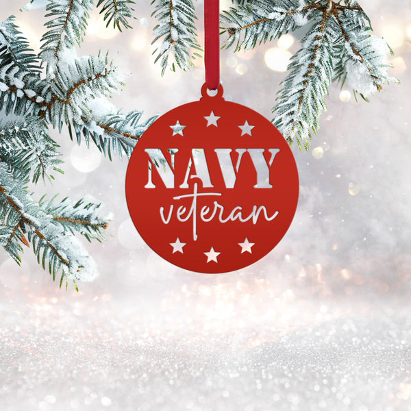 Navy Veteran Ornament - USA Military Keepsake - Metal Patriotic Decor - Gift for Vet - Christmas Stocking Stuffer - Cute Holiday Decorations