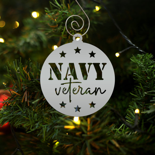 Navy Veteran Ornament - USA Military Keepsake - Metal Patriotic Decor - Gift for Vet - Christmas Stocking Stuffer - Cute Holiday Decorations