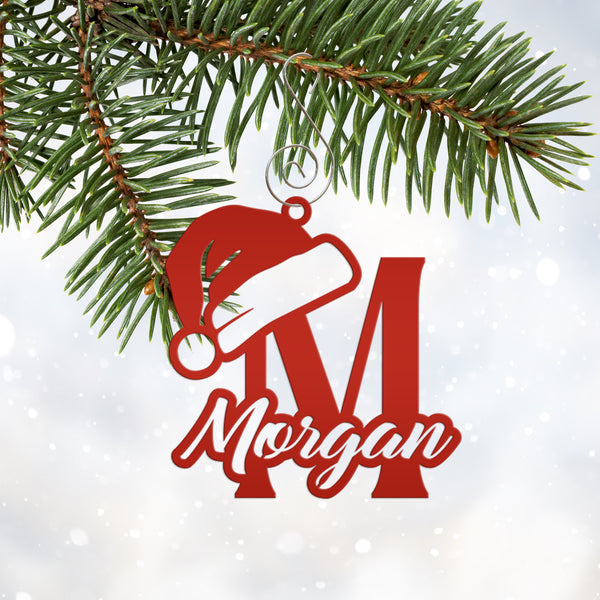 Personalized Santa Hat Monogram and Name Metal Christmas/Holiday Ornament
