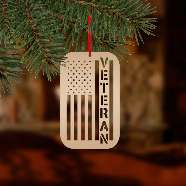 Metal Veteran Ornament - American Flag - Christmas Decor