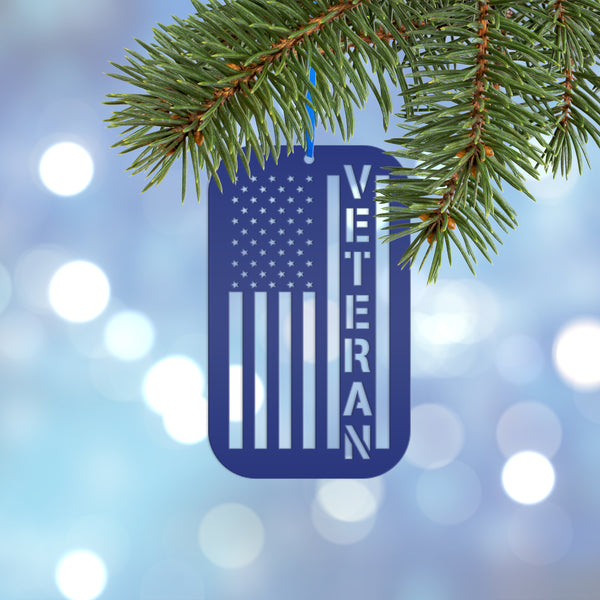 Metal Veteran Ornament - American Flag - Christmas Decor