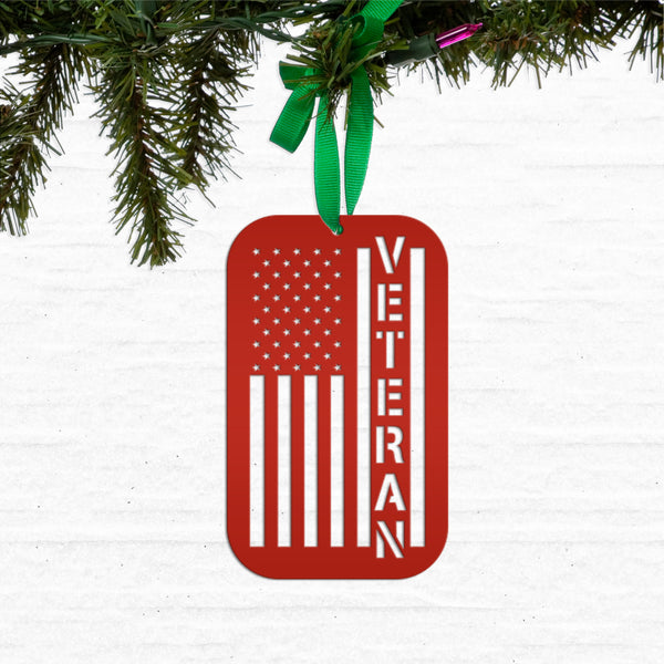 Metal Veteran Ornament - American Flag - Christmas Decor