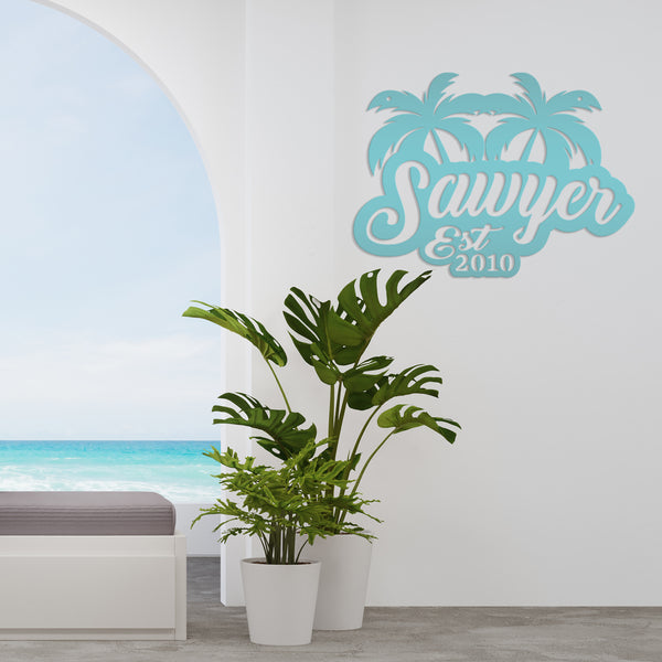 Personalized Palm Tree Metal Sign, Beach House Wall Decor & Art, Tropical Patio Sign, Palm Tree Sign , Palm Tree Decor