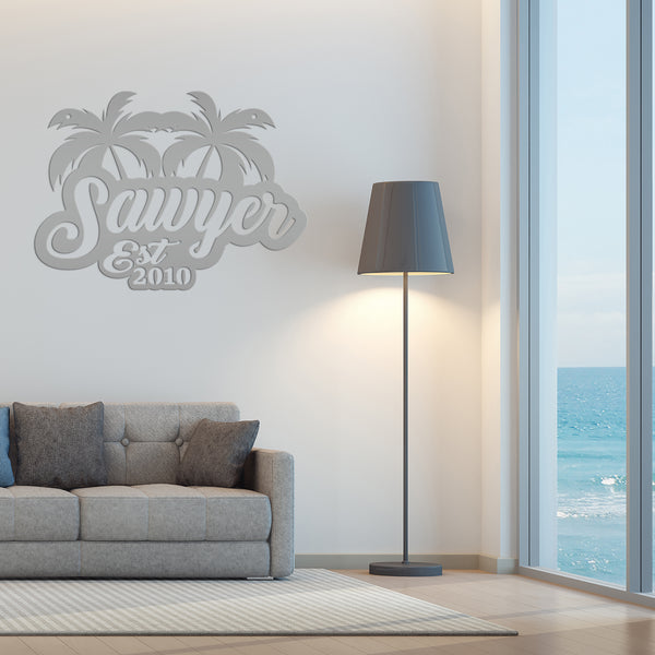 Personalized Palm Tree Metal Sign, Beach House Wall Decor & Art, Tropical Patio Sign, Palm Tree Sign , Palm Tree Decor