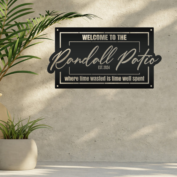 Customizable Patio Metal Sign - Personalized Front Porch Decor - Welcoming Entryway Wall Art - Charming Outdoor Signage - Housewarming Gifts