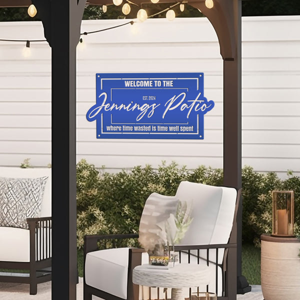 Customizable Patio Metal Sign - Personalized Front Porch Decor - Welcoming Entryway Wall Art - Charming Outdoor Signage - Housewarming Gifts