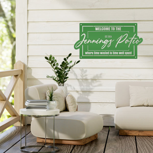 Customizable Patio Metal Sign - Personalized Front Porch Decor - Welcoming Entryway Wall Art - Charming Outdoor Signage - Housewarming Gifts