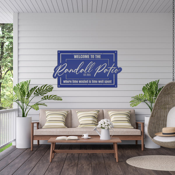 Customizable Patio Metal Sign - Personalized Front Porch Decor - Welcoming Entryway Wall Art - Charming Outdoor Signage - Housewarming Gifts