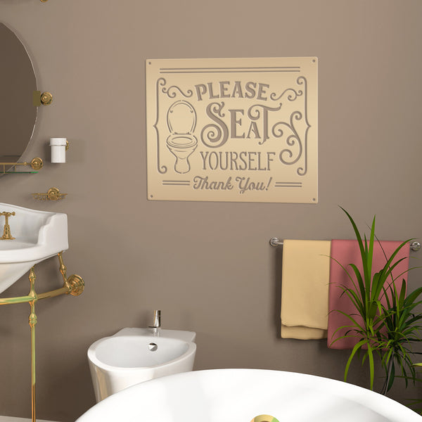 Please Seat Yourself Bathroom Metal Sign, Funny Bathroom Metal Sign, Bath-Shower House Wall Decor & Wall Art, Restroom Wall Hanging Art, Shower Room Funny Art, Funny Bathroom Sign and Sayings