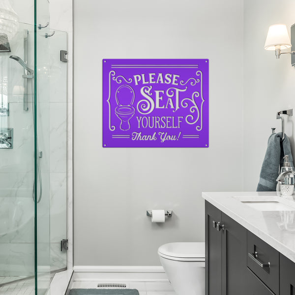 Please Seat Yourself Bathroom Metal Sign, Funny Bathroom Metal Sign, Bath-Shower House Wall Decor & Wall Art, Restroom Wall Hanging Art, Shower Room Funny Art, Funny Bathroom Sign and Sayings