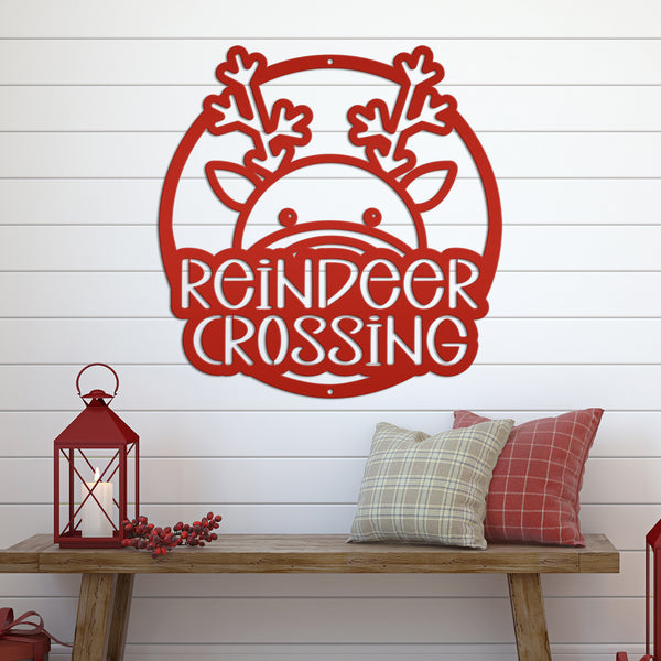 Reindeer Crossing Metal Sign, Funny Holiday Sign, Holiday Decor