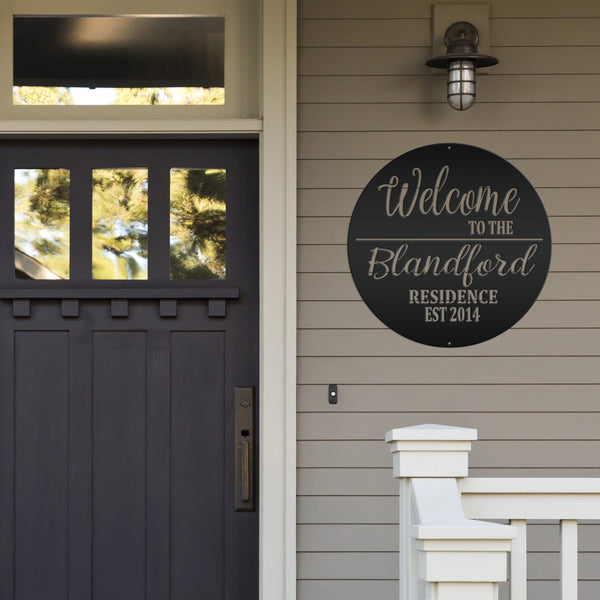 Personalized Welcome Sign, Round Front Door Sign, Business Sign, Elegant Front Door Sign
