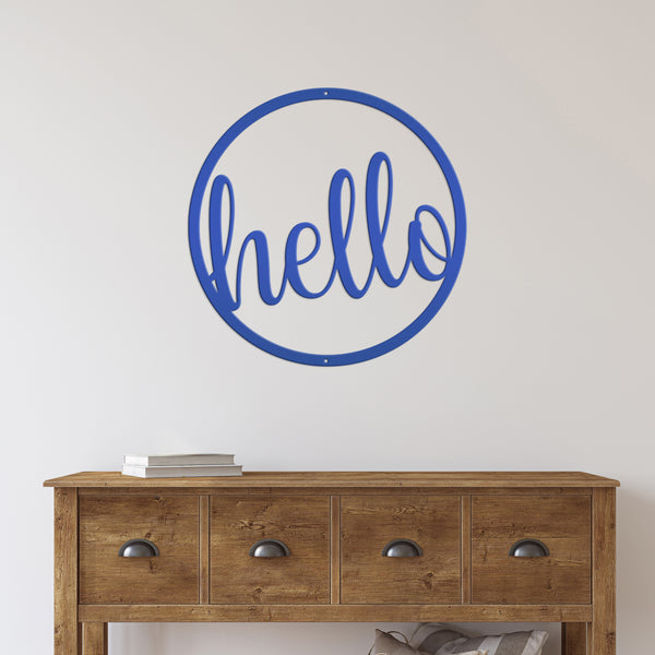 Outdoor Round Hello Metal Sign