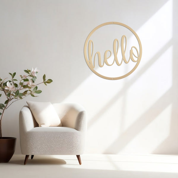 Outdoor Round Hello Metal Sign