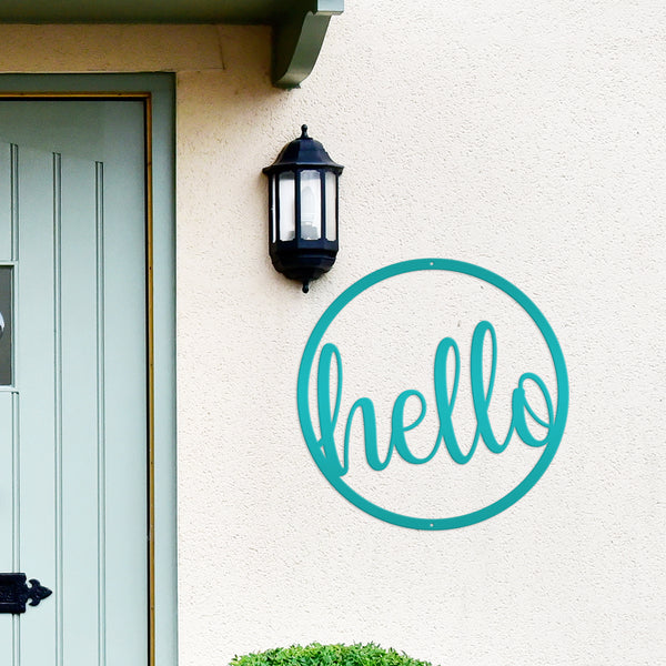 Outdoor Round Hello Metal Sign