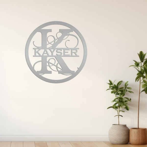 Personalized Metal Swirl Circle Monogram Sign, Wedding Gift. Family Name Sign, Outdoor Name Sign, Anniversary, Last Name Sign.