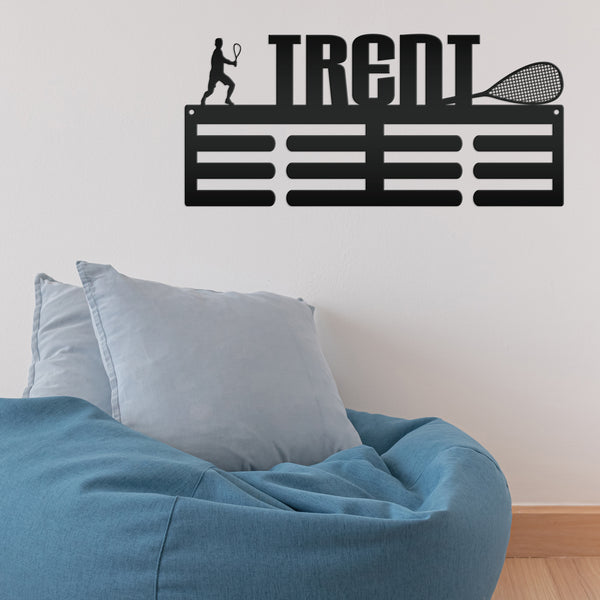 Medal Holder, Custom Name sign For the Racquetball player, Personalized Racquetball Wall Decor, Metal Awards Rack, Special Gift Idea