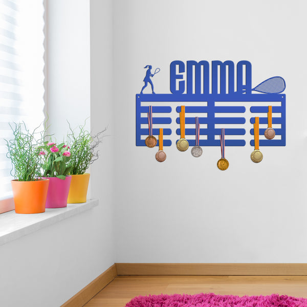 Medal Holder, Custom Name sign For the Racquetball player, Personalized Racquetball Wall Decor, Metal Awards Rack, Special Gift Idea