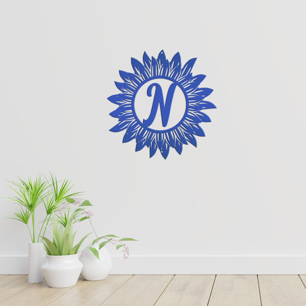 Sunflower Monogram Sign, Flower Sign with Monogram Letter, Front door sign