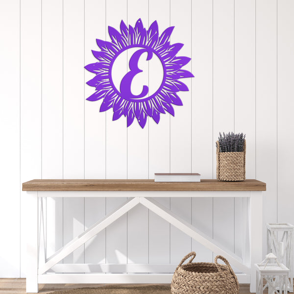 Sunflower Monogram Sign, Flower Sign with Monogram Letter, Front door sign