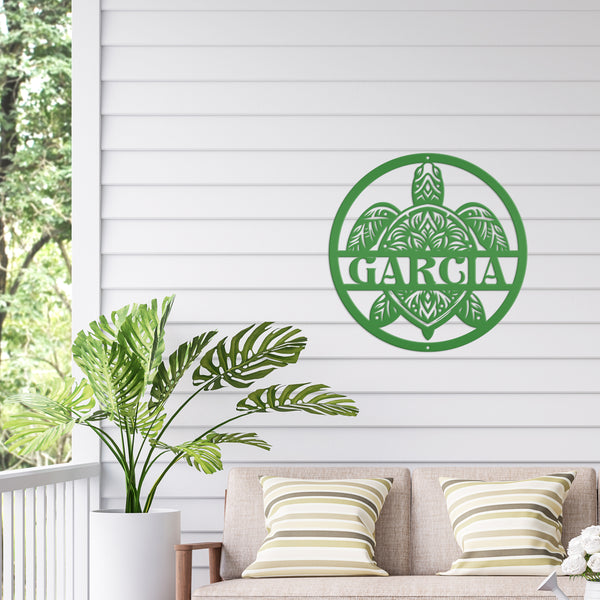 Tropical Sea Turtle Art Deco Sign for Home Decor - Address Metal Plaque - Front Porch Wall Art - Coastal Door Hanger - Housewarming Gift