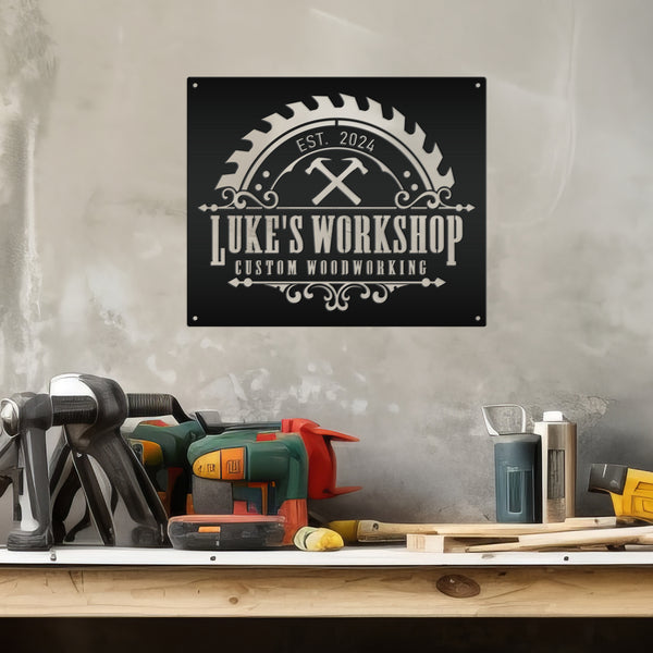 Custom Workshop Sign, Business Sign for Workshop, Dads Workshop, Gift for Handyman, Fathers Day Gift, Mancave Wall Decor, Dads Mancave Wall Decor, Gift for Carpenter, Mechanic Workshop Metal Sign