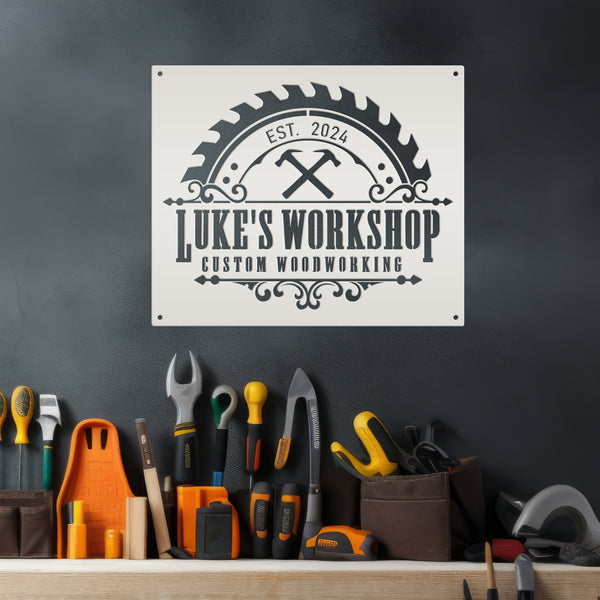 Custom Workshop Sign, Business Sign for Workshop, Dads Workshop, Gift for Handyman, Fathers Day Gift, Mancave Wall Decor, Dads Mancave Wall Decor, Gift for Carpenter, Mechanic Workshop Metal Sign