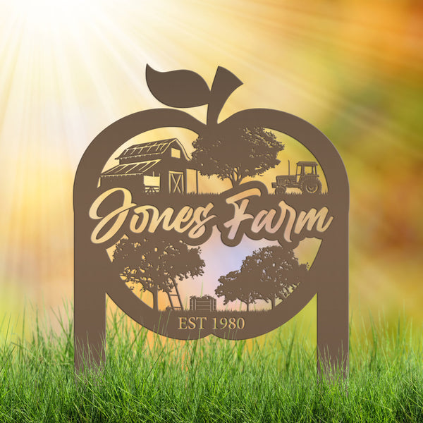 Apple Farm Scene Metal Yard Stake - Personalized Garden Decoration - Custom Apple Orchard Lawn Art - Unique Farming Sign - Housewarming Gift