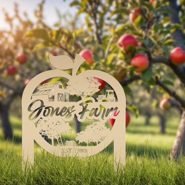 Apple Farm Scene Metal Yard Stake - Personalized Garden Decoration - Custom Apple Orchard Lawn Art - Unique Farming Sign - Housewarming Gift