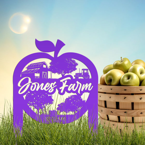 Apple Farm Scene Metal Yard Stake - Personalized Garden Decoration - Custom Apple Orchard Lawn Art - Unique Farming Sign - Housewarming Gift