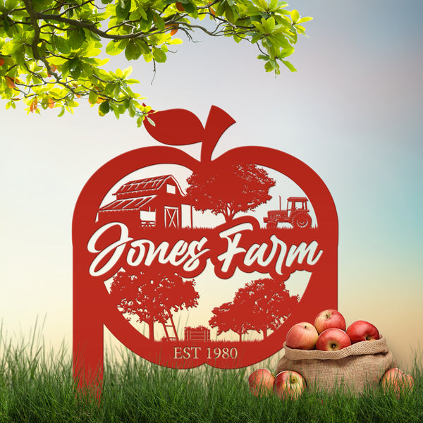 Apple Farm Scene Metal Yard Stake - Personalized Garden Decoration - Custom Apple Orchard Lawn Art - Unique Farming Sign - Housewarming Gift