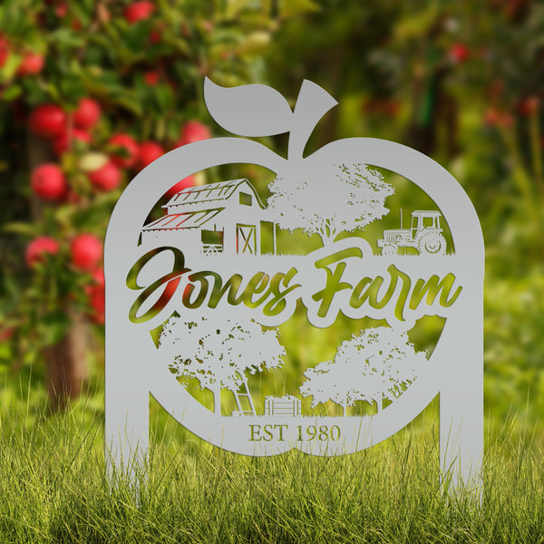 Apple Farm Scene Metal Yard Stake - Personalized Garden Decoration - Custom Apple Orchard Lawn Art - Unique Farming Sign - Housewarming Gift