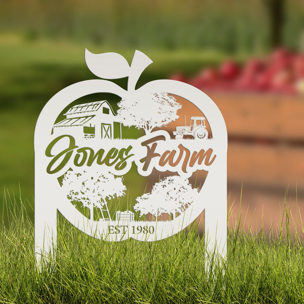 Apple Farm Scene Metal Yard Stake - Personalized Garden Decoration - Custom Apple Orchard Lawn Art - Unique Farming Sign - Housewarming Gift