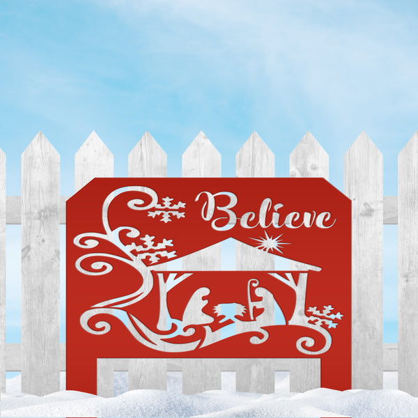 Believe Nativity Scene Outdoor Yard Sign