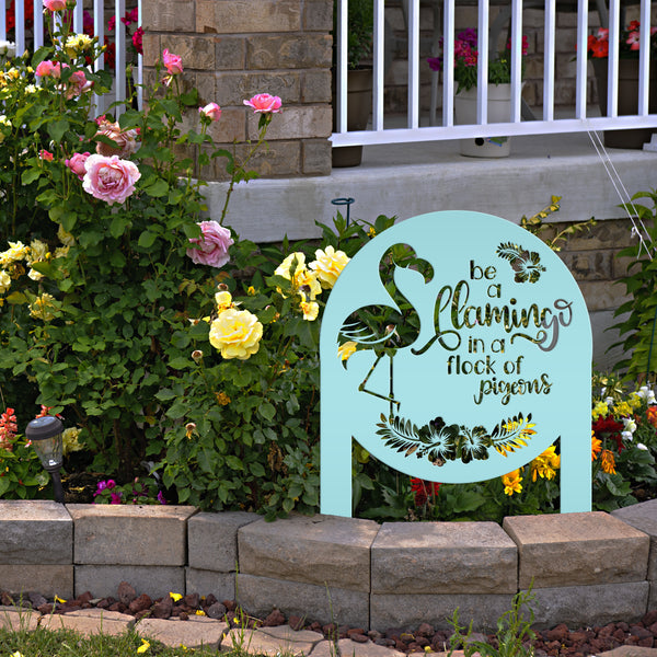 Flamingo Yard Stake with Funny Quote - Unique Metal Garden Accent - Pink Flamingo Home Decor - Charming Outdoor Lawn Art - Tropical Flowers