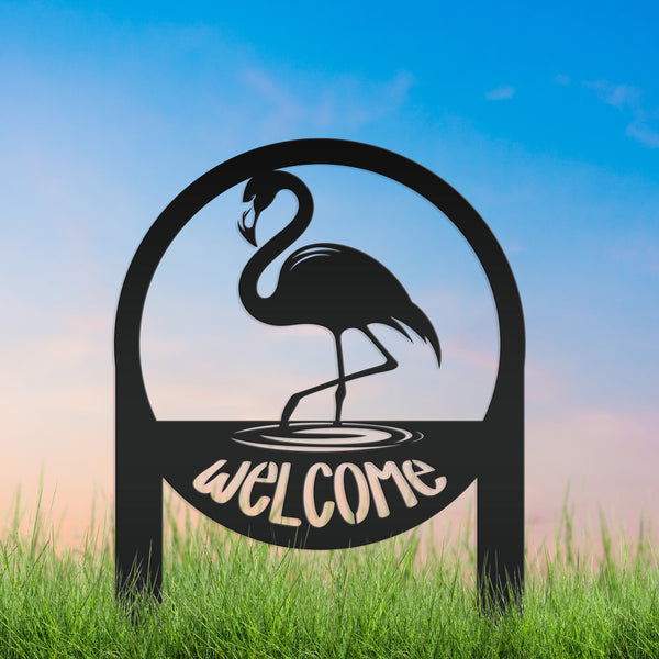 Tropical Flamingo Welcome Sign - Whimsical Metal Yard Stake - Welcoming Entryway Home Decor - Unique Garden Decorations - Housewarming Gifts