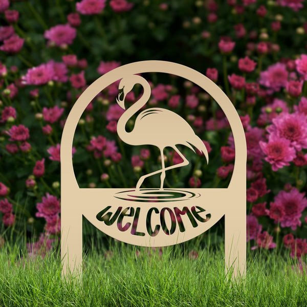 Tropical Flamingo Welcome Sign - Whimsical Metal Yard Stake - Welcoming Entryway Home Decor - Unique Garden Decorations - Housewarming Gifts