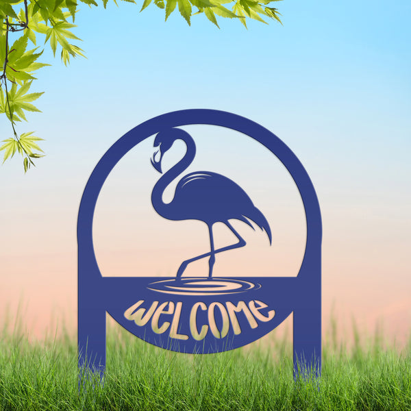 Tropical Flamingo Welcome Sign - Whimsical Metal Yard Stake - Welcoming Entryway Home Decor - Unique Garden Decorations - Housewarming Gifts