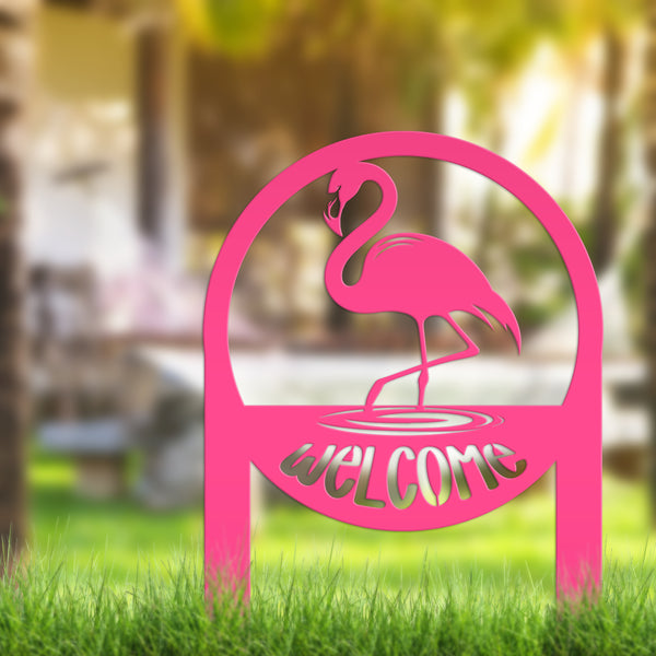 Tropical Flamingo Welcome Sign - Whimsical Metal Yard Stake - Welcoming Entryway Home Decor - Unique Garden Decorations - Housewarming Gifts