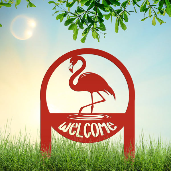 Tropical Flamingo Welcome Sign - Whimsical Metal Yard Stake - Welcoming Entryway Home Decor - Unique Garden Decorations - Housewarming Gifts