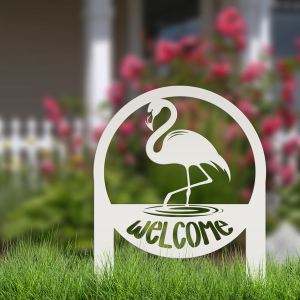 Tropical Flamingo Welcome Sign - Whimsical Metal Yard Stake - Welcoming Entryway Home Decor - Unique Garden Decorations - Housewarming Gifts